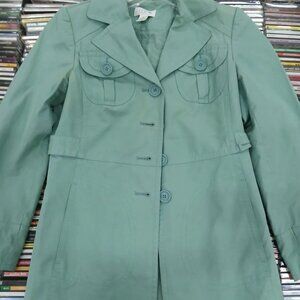 Ann Taylor LOFT Petites Green Blue Trench Coat Rain Jacket Women’s Size 0P 💚💙